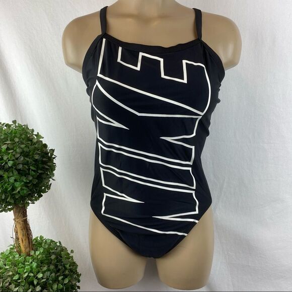 Nike Black & White Spell Out One Piece Athletic Sport Bathing suit 10 - Picture 2 of 5